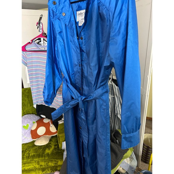 Geoffrey Ltd Outerwear Royal Blue Raincoat Belted Trench Coat Women Size 9 10 - Picture 2 of 4